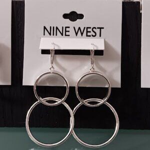 NINE WEST Mod/Contemporary Silver Double Open Circle Statement Drop Earrings